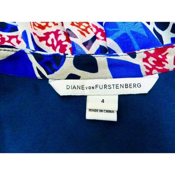NEW! Diane Von Furstenberg Fleurette Silk Chiffon Dress Ocelot Floral Blue SZ 4 - Picture 8 of 10